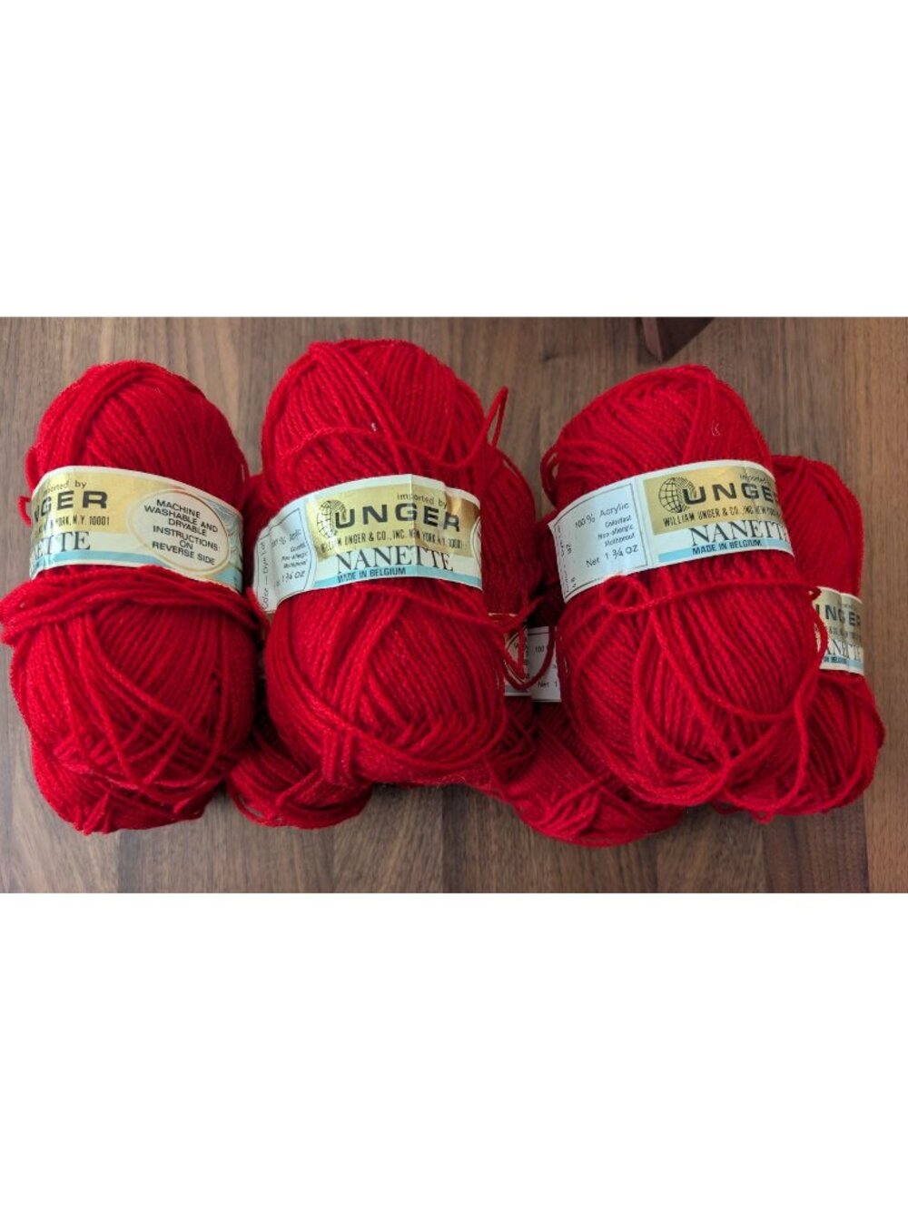 Unger Nanette Worsted Weight Yarn Lot of 8 Skeins - Color 46 Bright Red Discont.